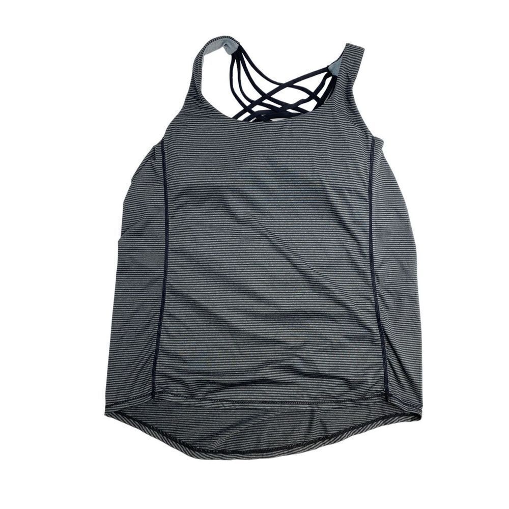 Queenie Ke Women's Pinstripes 2-in-1 Yoga Top Gray Medium